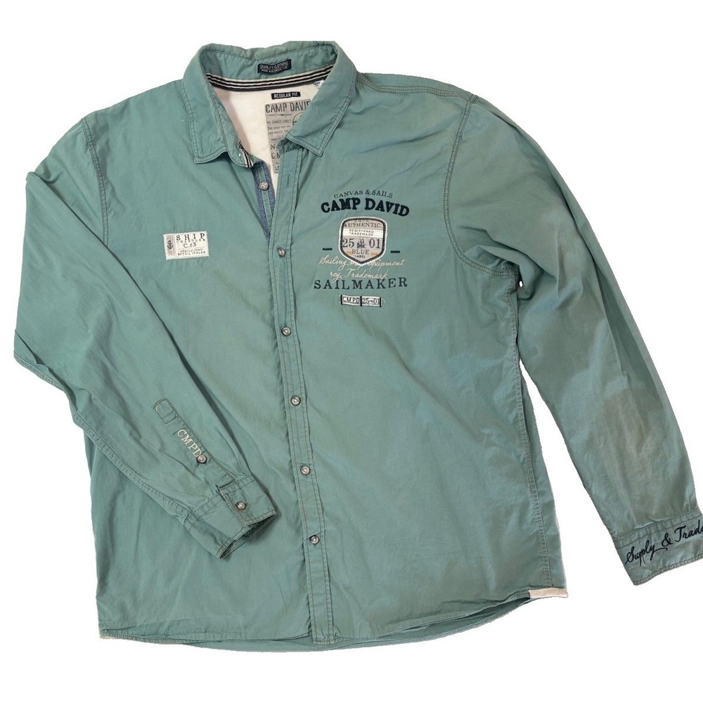 Camp David Men Regular Fit Shirt Teal Mint Green Long Sleeve Cotton CCB16075312